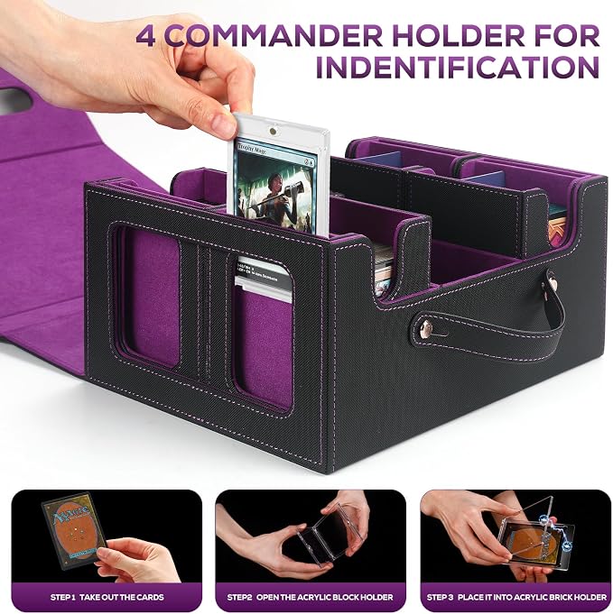 Trading Card Storage Box for MTG, MTG commander deck box，Multi-purpose Deck Case for MTG TCG Sports Card, 4 Toploaders, 4 Stoppers, 4 Colorful Dividers (Black & Purple) - Image 7