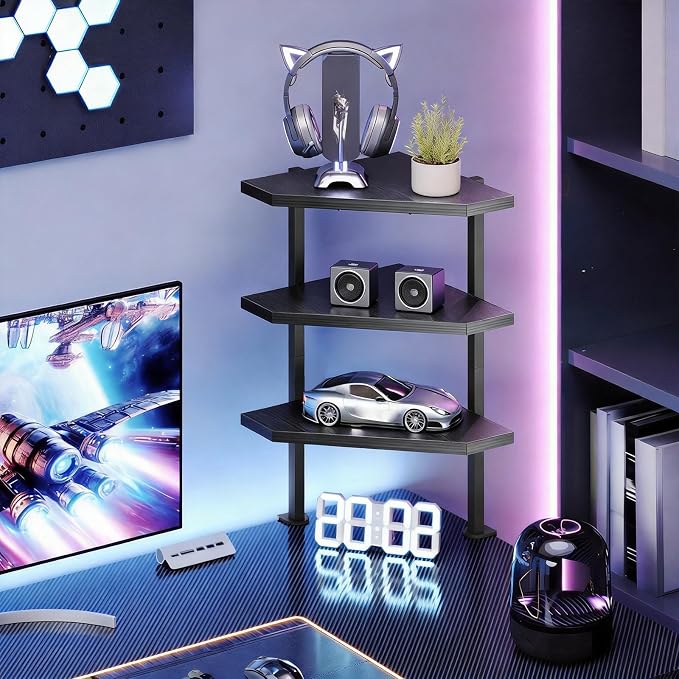 MAHANCRIS Clamp on Desk Corner Organizer, 3-Tier Desktop Shelf, Adjustable Desk Corner Storage Shelf with Metal Frame, for Office, Game Room, Black DSBK5501 - Image 2