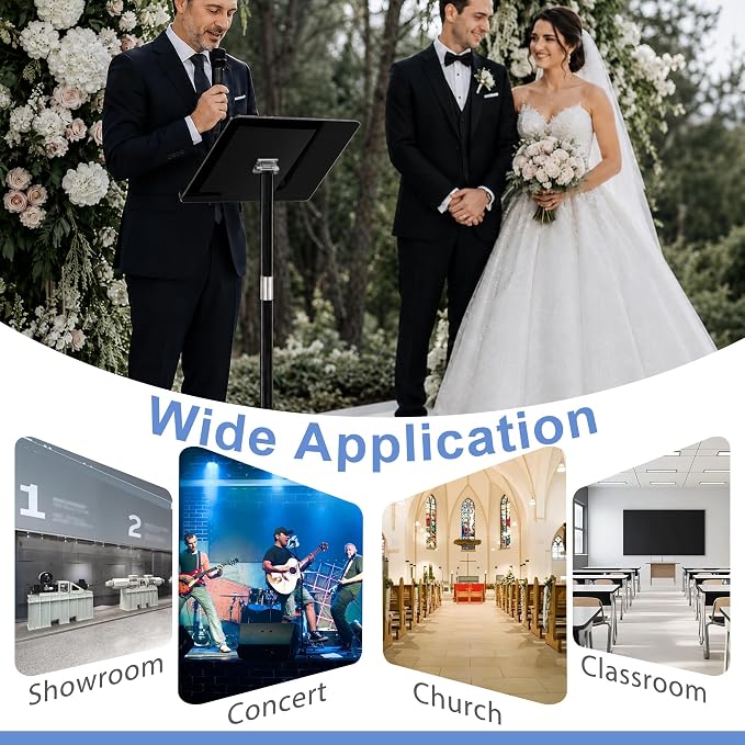 Podium Stand, Lecterns & Podiums, Acrylic Podium, Portable Podium Stand, Adjustable Angles with Metal Base, Podium for Classroom, Church, Weddings, Speech, 16" L x 12" W x 48" H, Black - Image 7