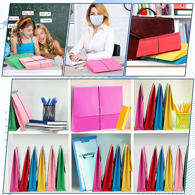24 Pack Bulk Expanding File Folder Pocket Wallet with Flap and Cord Closure, 2" Expansion, Letter Size, Assorted Colors File Organizer for Office School Classroom Document Storage - Image 6