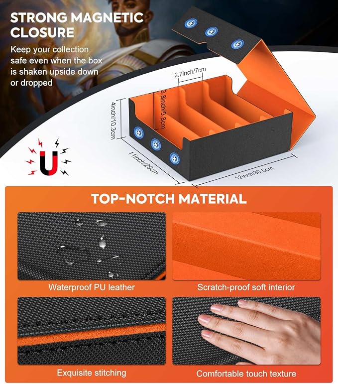 MoKo Trading Card Storage Box for MTG, 3000+ Card Organizer, Orange | MTG Deck Box, w/ 24 Colorful Dividers & 4 Card Supporters, MTG Card Storage for Magic Game, TCG, PTG Baseball and Sport Cards - Image 6
