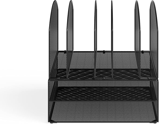 Safco Products Onyx Desk Organizer - 2 Horizontal, 6 Upright Sections - Black - Metal - Tabletop Desktop Organizer - Office & School Supplies - Letter Trays & Stacking Supports by SafcoProducts