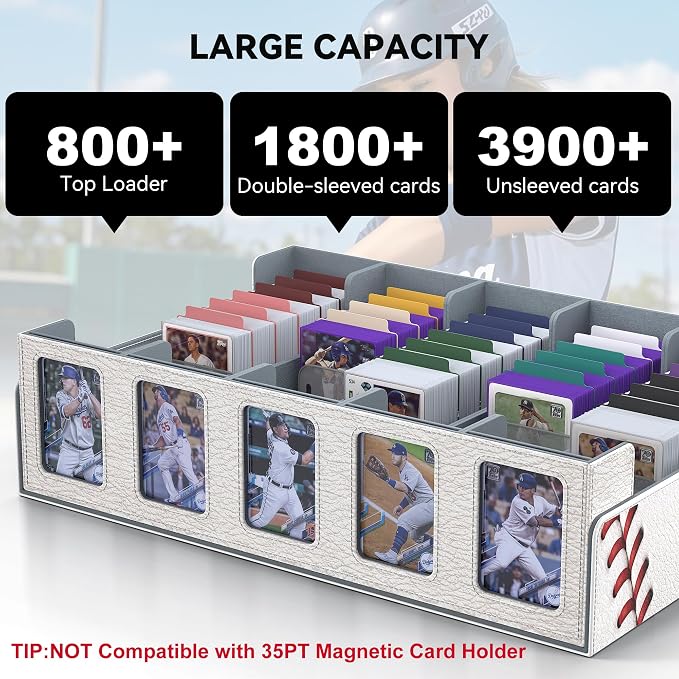 Kabinka Baseball Card Storage Box with Window Display, 5-Row Sport Card Storage Box, 3900+ Card Deck Box for Baseball Sports Card TCG, 5 Top Loaders, 5 Stoppers, 48 Dividers, 1 Dice Tray(Baseball 1) - Image 3