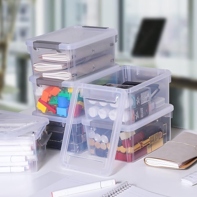 Citylife 4 Packs Small Storage Bins with Lids 3.2 QT Plastic Storage Containers for Organizing Stackable Clear Storage Boxes - Image 4