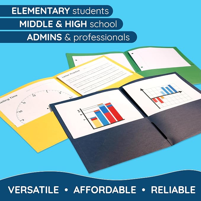 Blue Summit Supplies 100 Paper 2 Pocket Folders, Letter Size, Assorted | Durable paper, 2 pockets, letter size, for school, office, and presentation use - Image 6