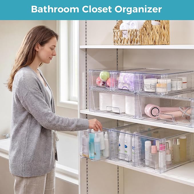 Vtopmart 6 Pack Clear Stackable Storage Drawers,Easy to Assemble Pantry Organizers and Storage with handles,Plastic Drawers for Kitchen Pantry,Cabinet,Under Sink Organization - Image 7