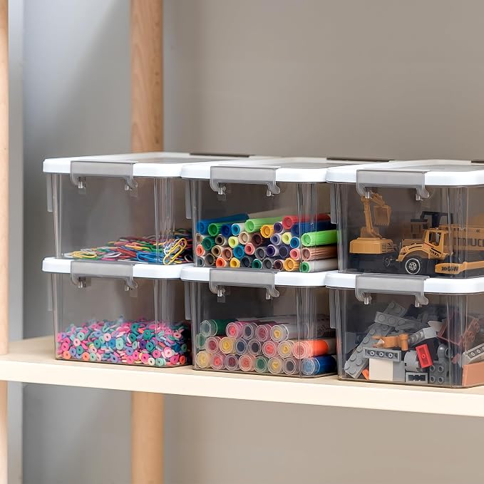 Citylife 1.32 QT 10 Pack Small Storage Bins Plastic Storage Container Stackable Box with Lids for Organizing, Clear Grey. | Plastic Containers for Beads, Buttons, Sewing Supplies, Office Supplies and Toys, Clear Grey 6.9"*5.1"*3.2" - Image 5