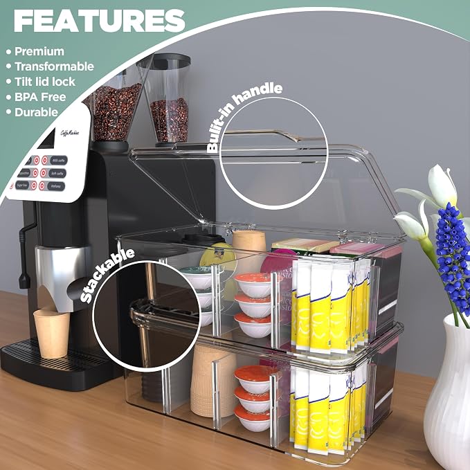 Utopia Home Tea Bag Organizer with Lids, Stackable Tea Box, 3 Pack, Clear | Partition Organizers with Lids For Drawers, Countertops, Fridge, Kitchen, Snack & Spice Organization - Image 8