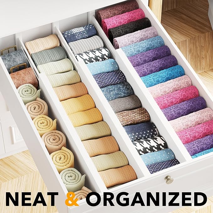 SpaceAid Bamboo Dresser Drawer Dividers 6 Pack, 4.65“ High Adjustable 17“-22” Drawer Organizers, Expandable Organization for Clothing, Clothes, Dressers, White - Image 2