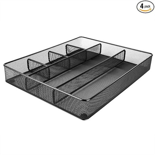 Amazon Basics Mesh Desk Drawer Organizer with 6 Compartments, Non-Slip Office Supplies Storage for Pens and Accessories, Black | Pack of 4 by AmazonBasics