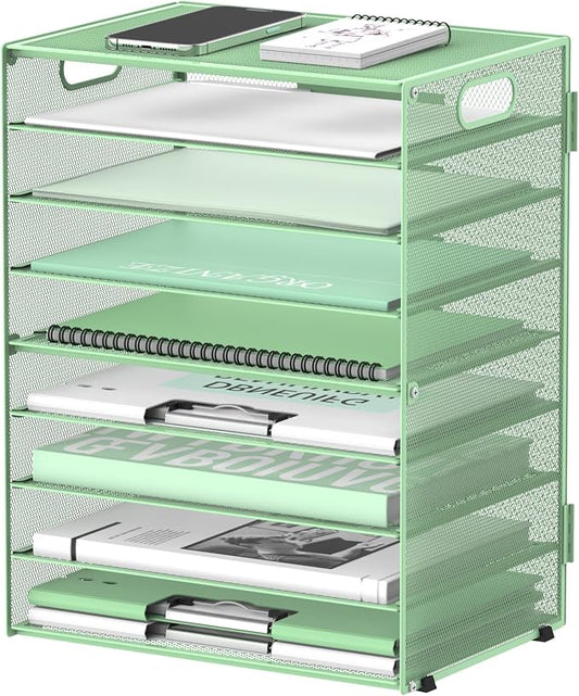 9-Tier Paper Organizer for Desk, Metal Letter Tray with Handles, Mint Green | Desk File Organizer with Removable Trays for Sorting Files, Folders, Mail and Printer Paper at Home, School or Office by DALTACK