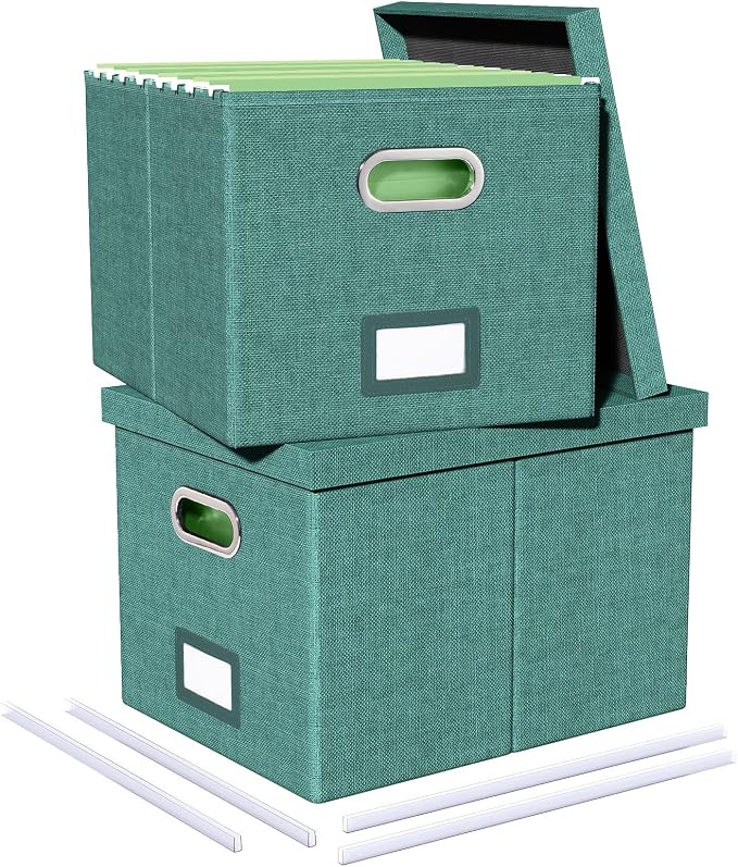 2 Pack File Storage Organizer, Document Organizer, Portable File Box with Lid, Fit for Letter/Legal File Folder Storage,Forest-green-Box only by Oterri