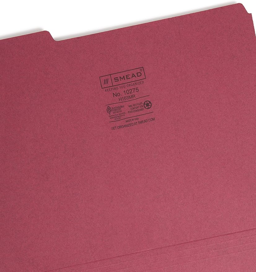 Smead Interior File Folder, 1/3-Cut Tab, Letter Size, Maroon, 100 per Box, Expandable File Folders for Filing Cabinet - Image 3