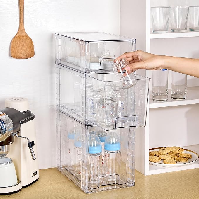 Vtopmart 6 Pack Clear Stackable Storage Drawers,Easy to Assemble Bathroom Organizers and Storage with handles,Plastic Drawers for Kitchen Pantry,Cabinet,Under Sink Organization - Image 6