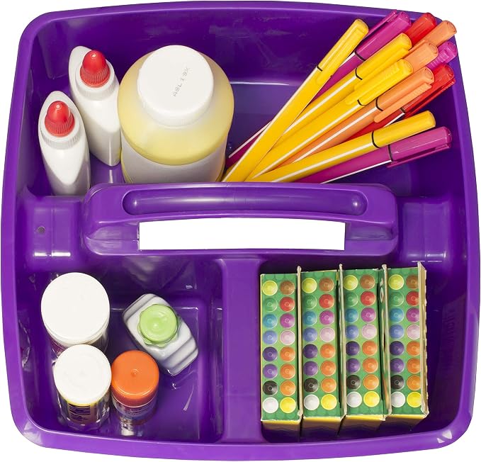 Storex 3-Compartment Small Caddy – Multipurpose Classroom Organizer with Handle, Purple, 5-Pack (00944U06C) - Image 7