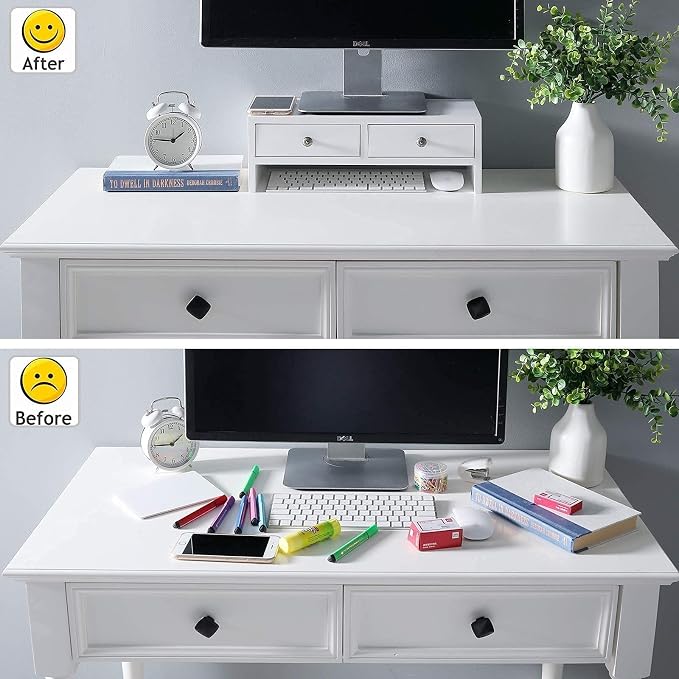 WELLAND Monitor Stand Riser with Drawers, Computer Monitor Stand, Desktop Organizer Stand for Laptop, PC, Office Supplies, White - Image 8