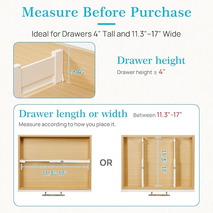 Vtopmart Drawer Dividers for Clothes 8 Pack, Adjustable 4" High Expandable from 11.3"-17" Dresser Drawer Organizer, Plastic Drawers Separators for Dresser, Baby Clothes, Kitchen and Office Storage | Adjustable Drawer Organizer, Dresser Clothes Separato... - Image 7