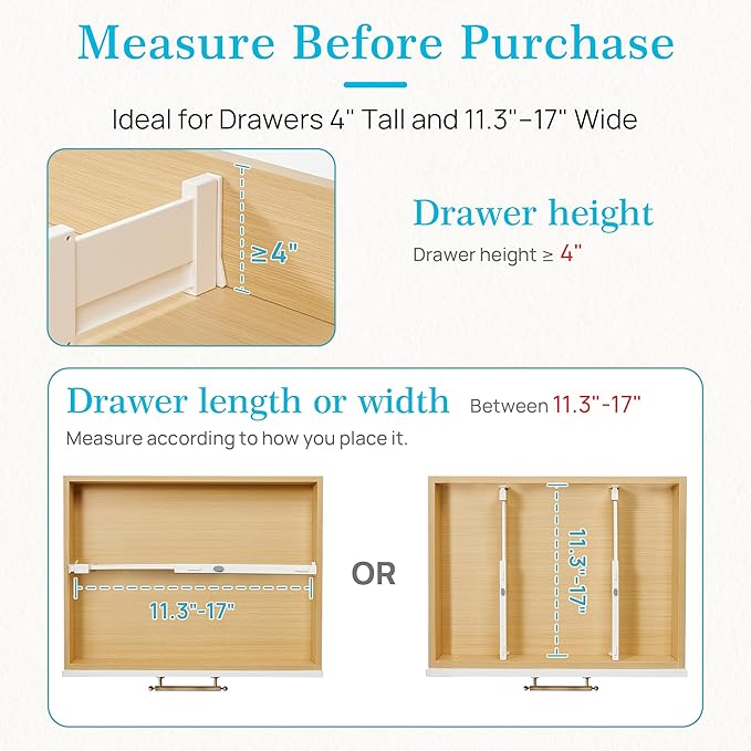Vtopmart 4" High Drawer Dividers for Clothes, 11.3"-17" Expandable, 12 Pack | Adjustable Drawer Organizer, Dresser Clothes Separator, Baby Clothing Storage, Kitchen & Office Organization, Space Saving - Image 7