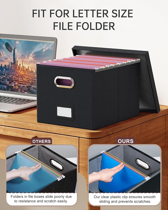 File Organizer, File Box, File Cabinet for Letter File Folder Storage, Hanging File Organizer for Office/Decor/Home,Document Organizer, 1 Pack,Black-Box Only - Image 4