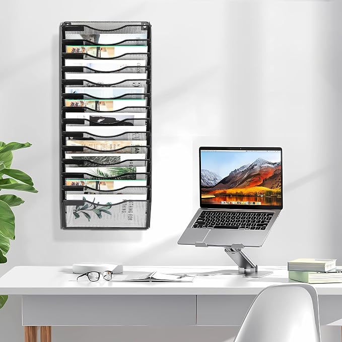 EasyPAG Wall File Organizer for Office 14 Pocket Mesh Wall Mounted Paper Organizer Hanging Folder Holder with Nametag Label for Home School, Black - Image 6