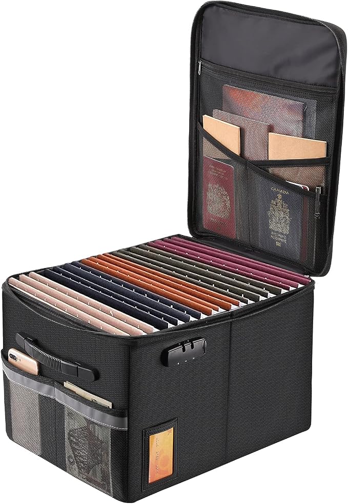 TOMKID Fireproof File Cabinet with Lock, Fireproof Document Organizer Collapsible File Box Filing Cabinet with Handle for Letter Legal Folder Certifications by Aobteeny
