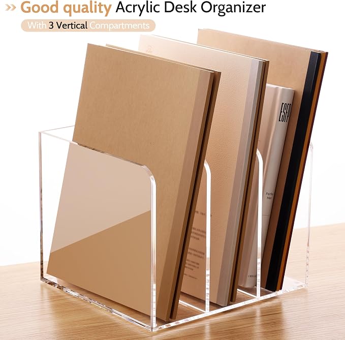Magazine Holder, Clear Acrylic Magazine Rack, File Organizer for Office Desk, Book Organizer,-One-Piece-3 Vertical spaces,1 pack (B5)…… - Image 2