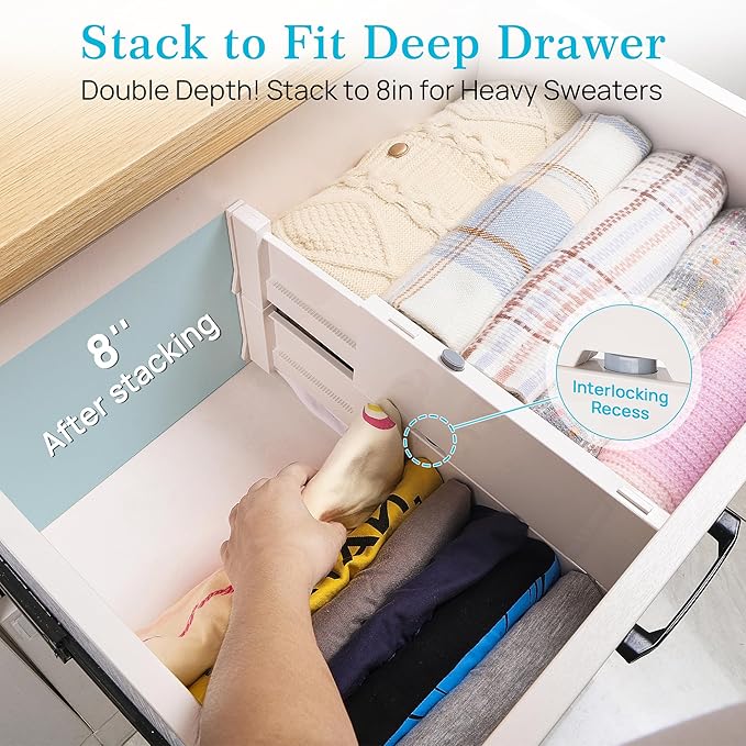 Vtopmart 16 Pack Drawer Dividers for Clothes, 4" High 11.3"-17" Adjustable Expandable Dresser Drawer Organizer, Plastic Drawers Separator for Dresser, Baby Clothes, Underwear, Kitchen & Office Storage | Adjustable Drawer Organizer, Dresser Clothes Sepa... - Image 4