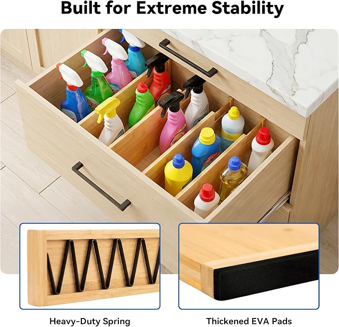 4 Pack Deep Drawer Dividers, 6" High Bamboo Expandable Drawer Organizers, 17-22" Adjustable Tension Separators, Large Drawer Dividers for Kitchen, Bedroom Dresser, Baby Nursery & Bathroom - Image 4