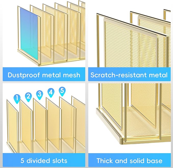 File Organizer for Desk, 5-Section Vertical File Sorter, Paper Holder Organizer Standing Metal File Folder for Office Home Classroom, Gold - Image 2