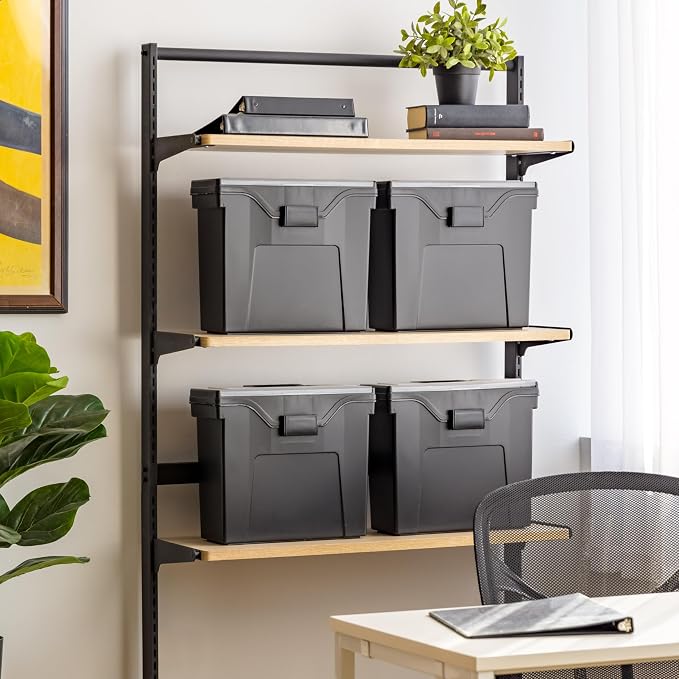 IRIS USA Slim Portable Letter/Legal File Tote Box, 4-Pack, Black | Carry letter and legal files, folders and paperwork with a slim portable design for organized storage on the go - Image 2