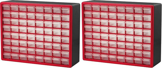 Akro-Mils 64-Drawer Plastic Drawer Storage Cabinet for Garage Organization, Bead Organizer, Building Bricks Storage, Teacher Toolbox, Makeup Organizer, 20-Inch W x 6-Inch D x 16-Inch H, 10164 Red by Akro-Mils