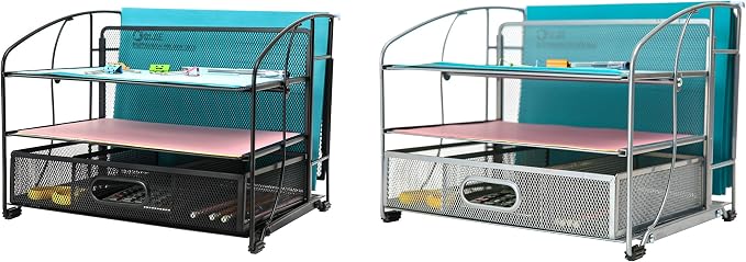 Exerz Mesh Desk Organiser Office Supplies 3 Trays/Desktop File Holder with Sliding Drawer and Hanging File Holder/Paper sorters/Vertical Upright Section for Office Home Multifunctional (Black New) - Image 7