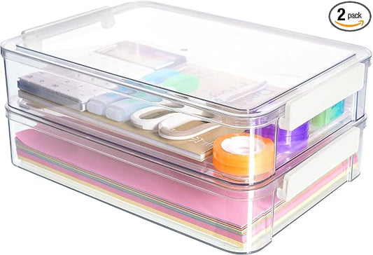 Citylife 2 PCS 6 Qt Plastic Storage Bins with Lids and Latches, Portable Stackable Storage Bins, Clear Plastic File Box for Organizing A4 Paper, Letters, Documents, Art Supplies, and Crafts by CITYLIFEHomeOrganization