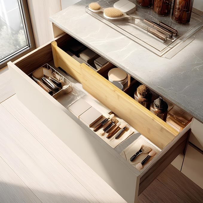 VaeFae 3 Pack Bamboo Drawer Dividers, 4" High Adjustable 16.6" - 21.8" Clothes Drawer Organizers, Expandable Separators for Bedroom/Bathroom/Kitchen/Office Storage - Image 5