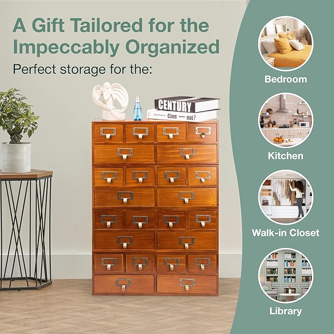 Stackable Modular Set of 4 Apothecary Desktop Organizing Cabinet with 24-Drawers - Craft, Bedazzling Rhinestone Wood Storage Drawers for Tabletop, Office & Table - Desk Organizers, Fully Assembled - Image 7
