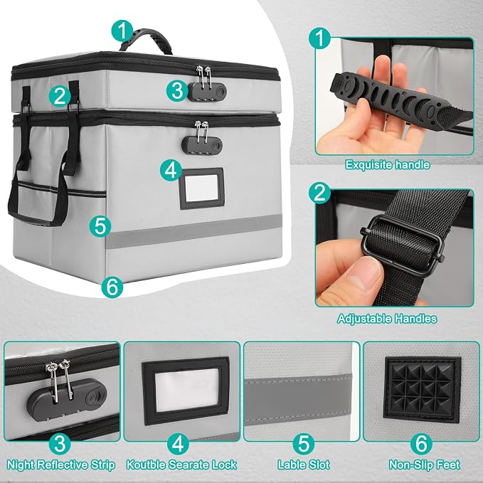EXLIFBAG 2 Layer File Box with Lock, Portable Document Organizer Box with Handle, Fireproof File Box for Home Office, Legal File Organizer Storage - Image 2