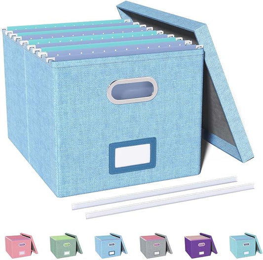 File Organizer, File Box, File Cabinet for Letter File Folder Storage, Portable Storage Bins with Lids for Office/Decor/Home,Document Organizer, 1 Pack,Sky-blue-Box Only by Oterri