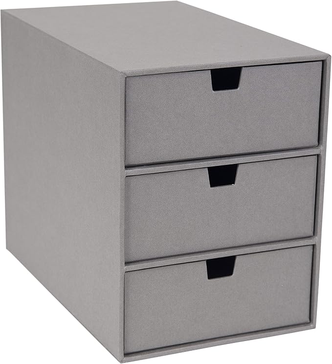 Bigso Box of Sweden Ingrid 3-Drawer Fiberboard Desk Organizer Drawers | Durable Desk Storage Organizer for Office Supplies & Accessories | Stackable Desktop Drawers | 6.3" x 9.9" x 8.1" | Light Grey - Image 4