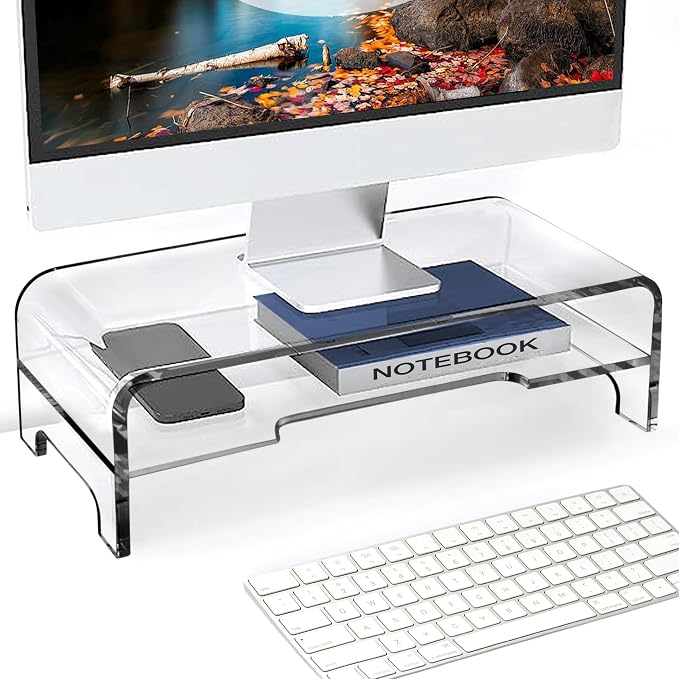 AMT Clear Acrylic Monitor Stand Riser 2 Tier, 5.5 Inches High Clear Computer Desk Organizer Shelf for Multi Media PC Storage Laptop by AMTSupply