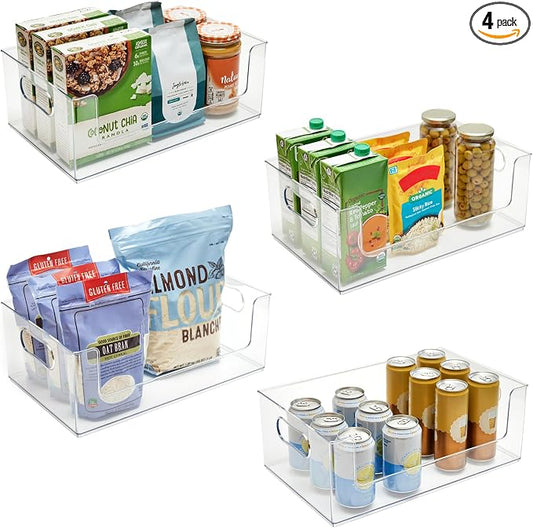 Open Front Pantry Cabinet Stacking Storage Home Bin 16x10x6 4 Pack | Stackable Strong,Heavy Duty, Made in USA by Clearly
