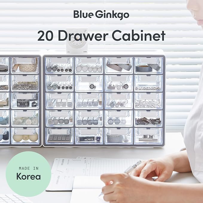 Blue Ginkgo 20-Drawer Storage Cabinet Organizer, Grey, Made in Korea | Stackable. Adjustable. Easy Visibility. - Image 3