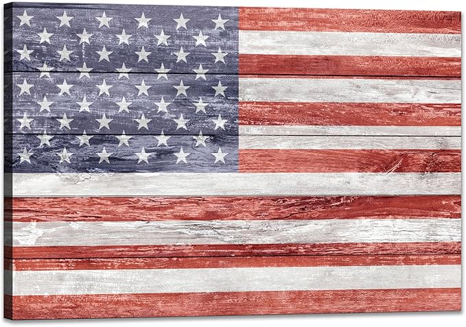 SKASNFAI Inspirational American Flag Wall Decor Picture Artwork USA Flag Patriotic Canvas Wall Art Retro Poster for Living Room College Bedroom Ready to Hang (16L x 24W)