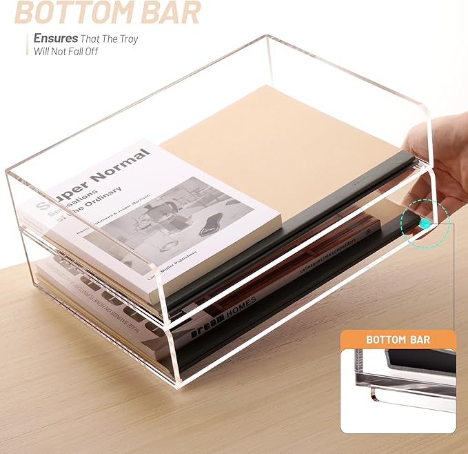 SANRUI Acrylic Desk Organizer Stackable Paper Tray, Letter Size Tray 2-Pack | Desk Organizers and Accessories, Clear Paper Organizer for Office Classroom Home 12.4 x 8.86 x 5.3 inches - Image 5