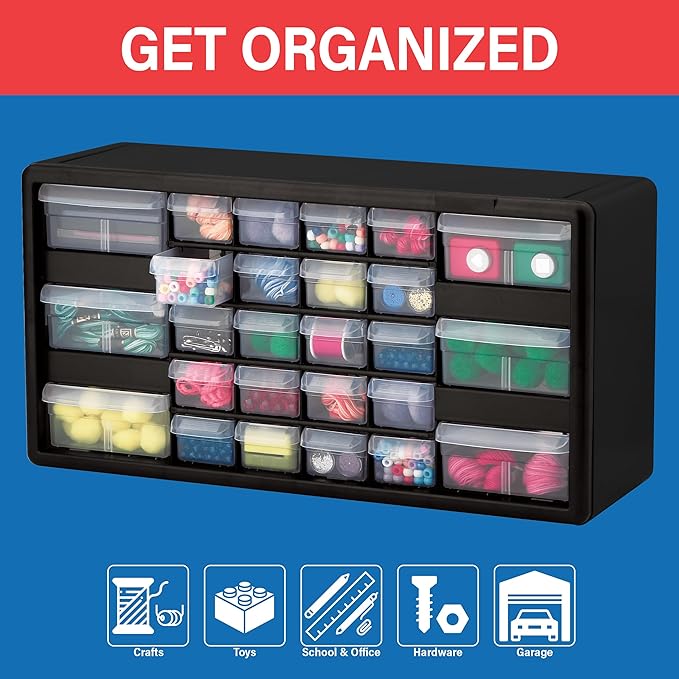 Akro-Mils 26-Drawer Plastic Storage Cabinet, 20"W x 6"D x 10"H, Black - Image 4