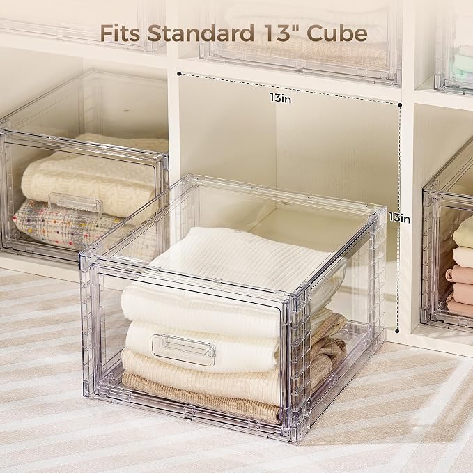 Vtopmart 4 Pack Clear Stackable Closet Storage Drawers 15QT, Medium | Easily Assemble Closet Organizers,Plastic Storage Bins for Bathroom,Cabinet,Kitchen Pantry,Under Sink Organization - Image 7