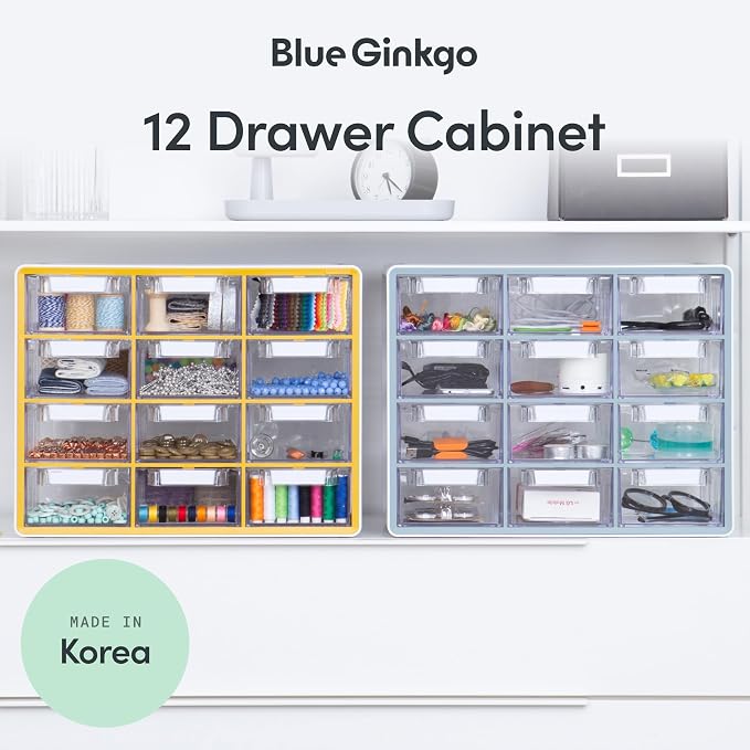 Blue Ginkgo 12-Drawer Storage Cabinet Organizer, Blue, Made in Korea | Stackable. Adjustable. Easy Visibility. - Image 3