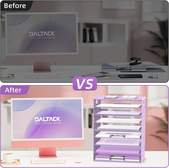 DALTACK 9-Tier Paper Letter Tray Desk Organizer with Handles, Mesh File Holder Organization, Paper Sorter Desk Organizer for Office Home School, Purple 2 Pack | Desk File Organizer with Removable Trays for Sorting Files, Folders, Mail and Printer Paper... - Image 6