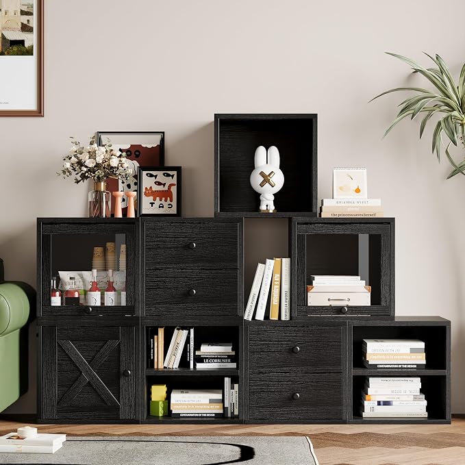 FUSUNBAO DIY Cube Storage Organizer Stackable Cubes for Home Books Clothes Toy -Modular Cubby Storage System-Office Cubical-Bookcase Closet (Black, 1 Layer Cube) - Image 7