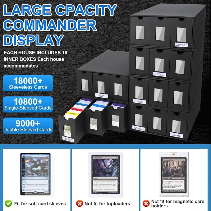 Trading Card Storage Box, 18000+ Cards Deck Box for MTG Commander, Trading Cards Organizer with 48 Card Dividers, Labels & Tapes, Visible Card Deck Boxes for MTG TCG PTCG Sport Cards - Image 2