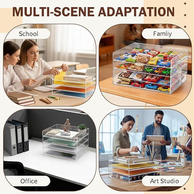 Harloon 4 Tier Acrylic Paper Tray Organizer, Heavy Duty Stackable Clear Organizer for A4/Letter Paper, Acrylic File Storage for Desk, Office Workspace, No Assembly Required, 13 x 10 x 1.7 Inches - Image 6